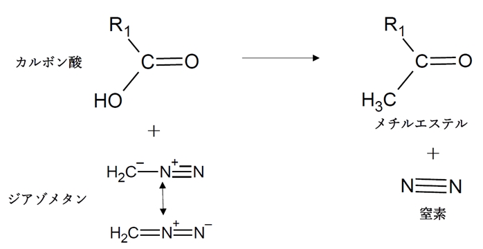 カルボン酸とジアゾメタンとの反応でメチルエステル　84回問12c